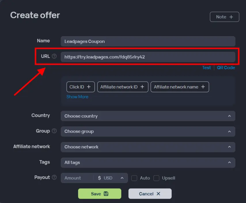 Add URL In Your Offer using Binom