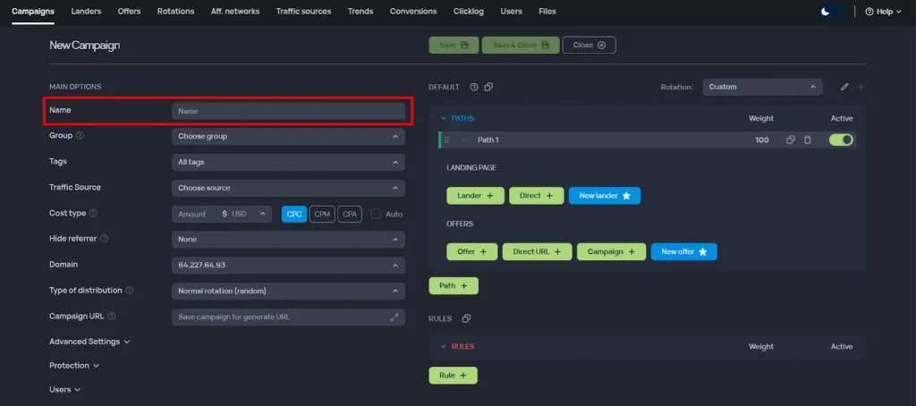 Add Your Campaign Name on Binom