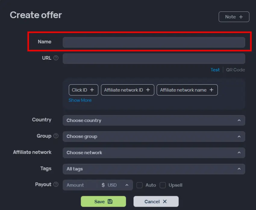 Create New Offer on Binom
