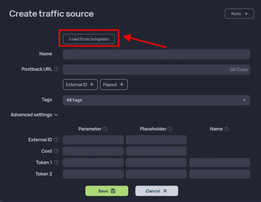Load traffic Source from load from template section in binom