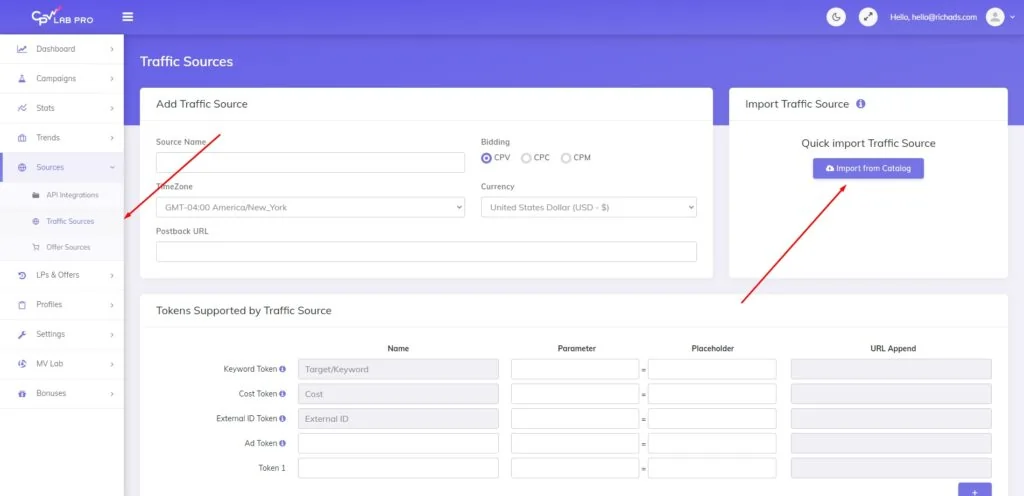 CPV Lab Pro Connect Traffic Sources
