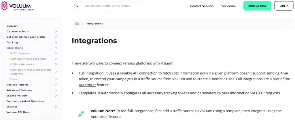 Choose integration in Voluum